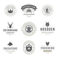 Camping logos design templates elements and silhouettes set vector