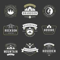 Camping logos templates design elements and silhouettes set vector