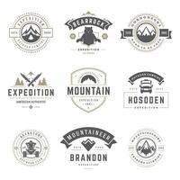 Camping logos templates design elements and silhouettes set vector