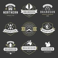 Camping logos design templates elements and silhouettes set vector