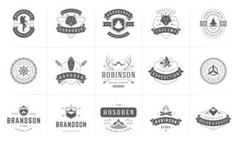 Camping logos and badges templates design elements and silhouettes set vector