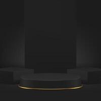 Black luxury 3d podium pedestal mock up for cosmetic product show presentation realistic vector