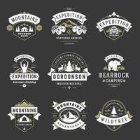 Camping logos templates design elements and silhouettes set vector