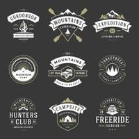 Camping logos design templates elements and silhouettes set vector