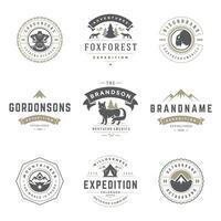 Camping logos templates design elements and silhouettes set vector