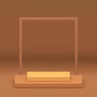 Beige squared 3d podium pedestal with frame wall background trendy display realistic vector