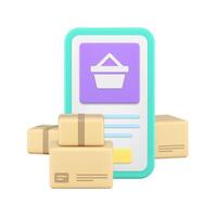 Marketplace online shopping order cargo delivery smartphone application 3d icon realistic vector