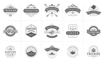 Camping logos and badges templates design elements and silhouettes set vector