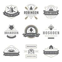 Camping logos templates design elements and silhouettes set vector