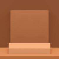 Beige geometric 3d podium pedestal with squared wall background realistic illustration vector