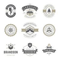 Camping logos templates design elements and silhouettes set vector