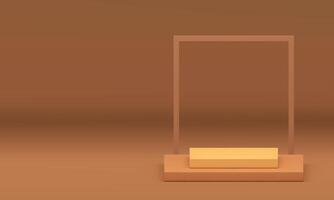 Beige 3d podium pedestal with squared frame wall background realistic illustration vector