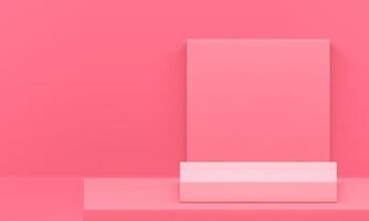 Pink geometric showroom 3d podium pedestal with squared wall background realistic vector