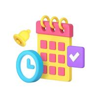 hora administración fecha límite calendario recordatorio planificación agenda notificación 3d icono realista vector