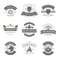 Camping logos templates design elements and silhouettes set vector