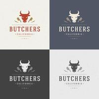 Butcher Shop Design Element in Vintage Style for Logotype vector