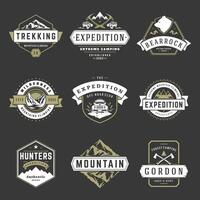 Camping logos design templates elements and silhouettes set vector