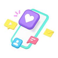 Social network dating smartphone application account web communication 3d icon realistic vector