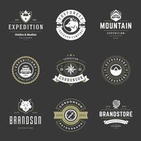 Camping logos templates design elements and silhouettes set vector