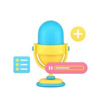 Podcast recording voice audio media information broadcasting microphone 3d icon realistic vector