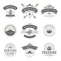 Camping logos templates design elements and silhouettes set vector