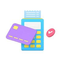 Shopping payment approved credit debit card checkout machine with receipt 3d icon realistic vector