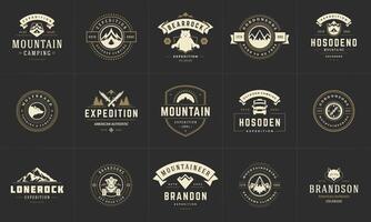 Camping logos and badges templates design elements and silhouettes set vector