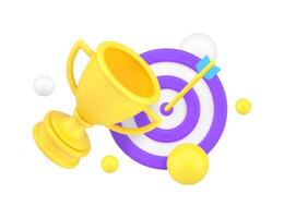 Target achievement dartboard arrow in bullseye cup award success aiming 3d icon realistic vector