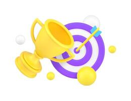 Target achievement dartboard arrow in bullseye cup award success aiming 3d icon realistic vector