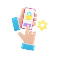 Smartphone protection lock security service settings business man hands 3d icon realistic vector