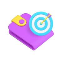 Financial target money goal achievement with dartboard and wallet 3d icon realistic vector