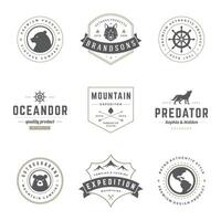 Camping logos templates design elements and silhouettes set vector