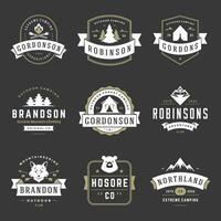 Camping logos templates design elements and silhouettes set vector