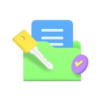 Document data information folder key takeaway password pass protection 3d icon realistic vector