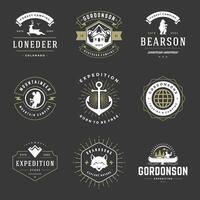 Camping logos templates design elements and silhouettes set vector