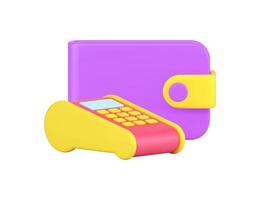 Shopping payment wallet and POS terminal digital e money online transaction 3d icon realistic vector