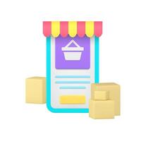 Online shopping marketplace smartphone application order delivery 3d icon realistic vector