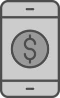 móvil bancario línea lleno escala de grises icono diseño vector