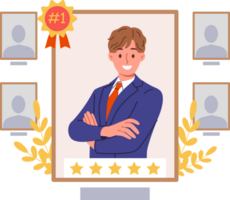 Man became best employee of month in corporation thanks to hard work and professional achievements. Portrait of best employee who distinguished himself in completing assigned task. png