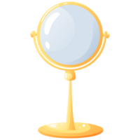 Tabletop mirror on golden stand for facial care and morning beauty treatments. png