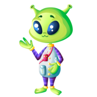 Cute extraterrestrial alien waving with hand png