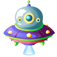 Bright flying saucer in open space png