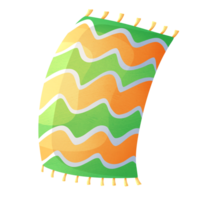 Beach towel with green and orange stripes, belonging to person relaxing on sea and visiting resort png