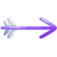 Arrow from bow flies to right. Direction icon. Pointer for website. Interface element purple colors. png