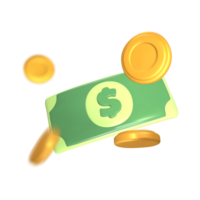 Levitating money from dollar bill and gold coins for financial or economic services ads design png