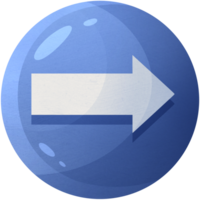 Arrow right. Round volumetric direction icon. Pointer for website. Interface element blue colors. png