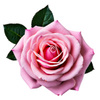 Close up macro photo of pink rose with leaves transparent isolated png