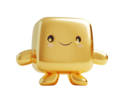 dourado texturizado caixa fofa 3d personagem png