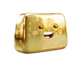 sonriente oro caja kawaii personaje, 3d ilustración png