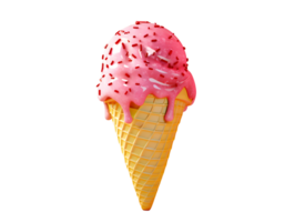 Pink ice cream cone with sprinkles topping, 3D element illustration png